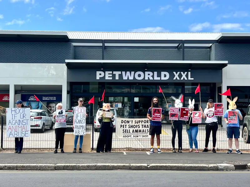 Animal rights activists protest against pet shops selling animals