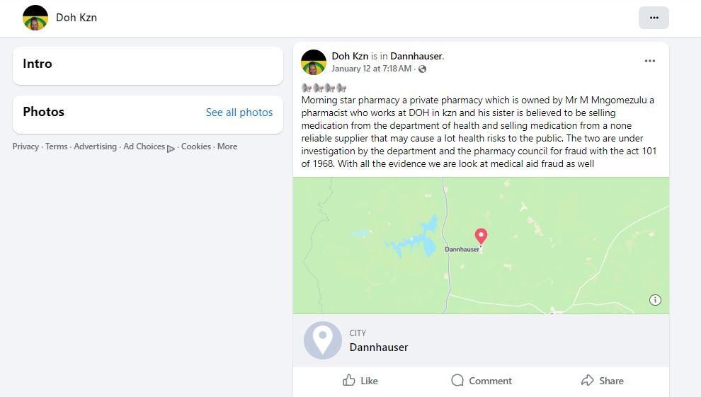 KZN Health Department issues warning about fraudulent Facebook page