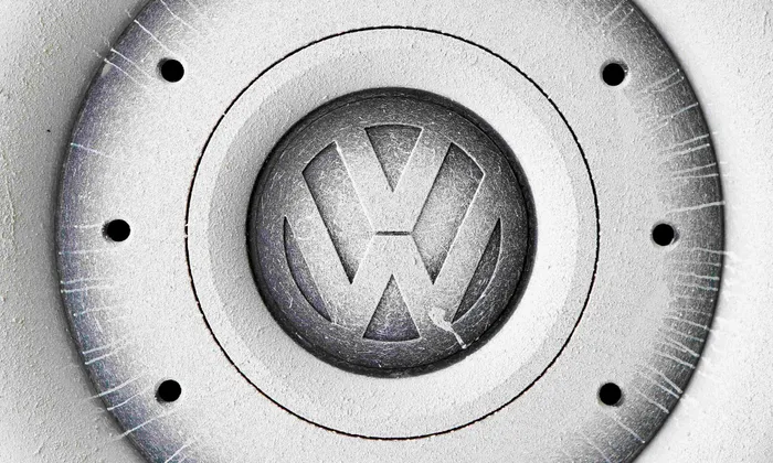 FILE PHOTO: A Volkswagen logo is seen on the wheel of a car in Grafenwoehr