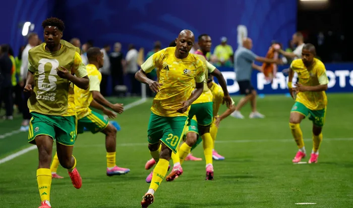 KHULISO Mudau and Ime Okon leading Bafana Bafana during training ahead of the FIFA World Cup match.