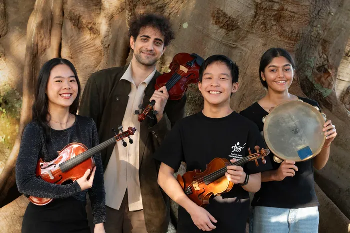 Weien Amy Luo, Elvin Hoxha Ganiyev, Xizhi Aiden Luo and Neha Parshotam are some of the many young performers featured with the KZNPO during youth month. Here they gather in Durban's beautiful Botanic Gardens.