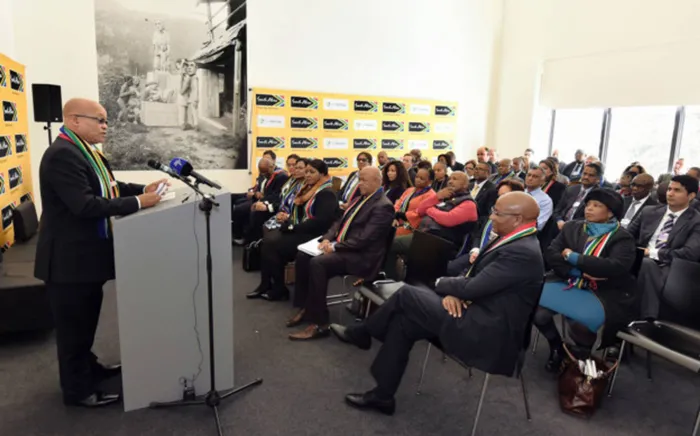 President Jacob Zuma addressing Team SA on the margins of the WEF 2016 Annual Meeting in Davos, Switzerland. 21/01/2016, Elmond Jiyane, GCIS