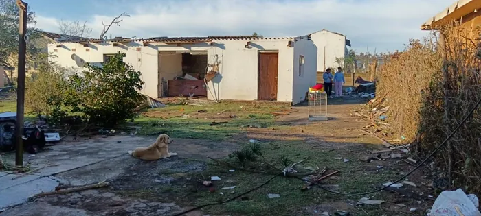 The damaged home. 