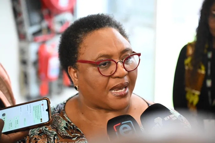 National Assembly Speaker Thoko Didiza speaking to journalists on the Constitutional Court judgment.
