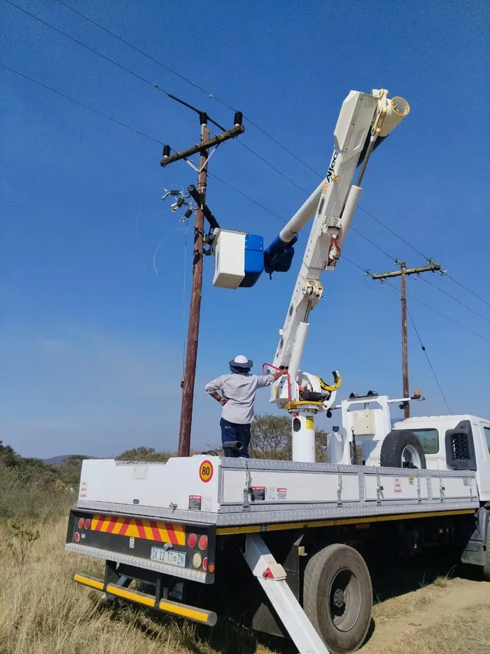 Eskom technicians removing an illegally installed transformer in Lion Park outside Pietermaritzburg on Wednesday. 