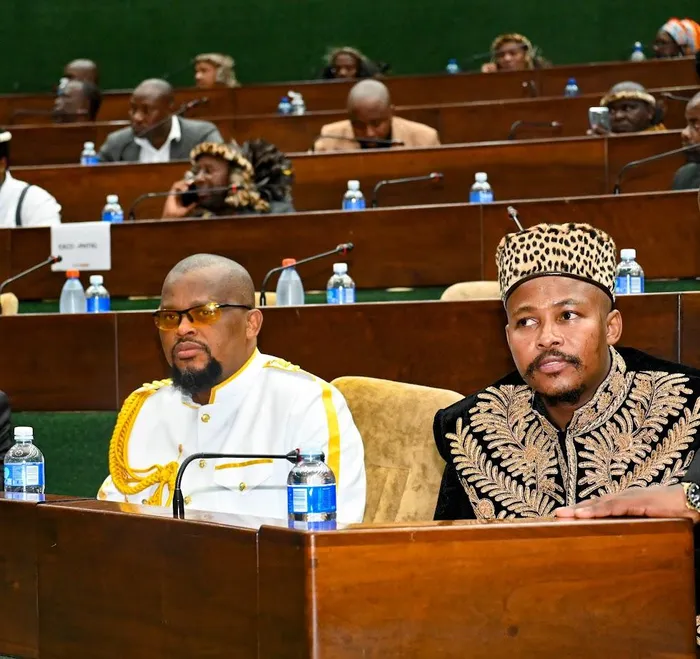 His Royal Highness Prince Africa of Onkweni palace and inkosi Malusi Zondi during the recent official opening of the Provincial House of Traditional Leaders at the Ulundi legislature.