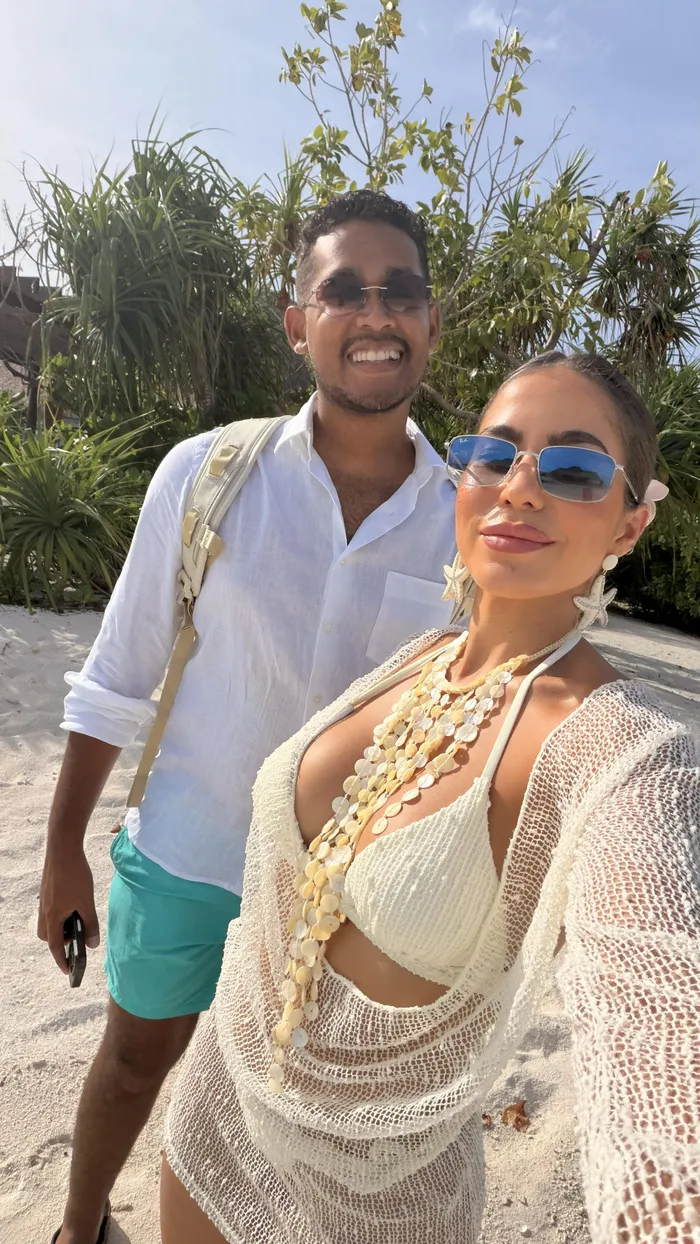 Reece Meyer and Nadia Jaftha sporting a sun-kissed glow on their recent trip to the Maldives.

