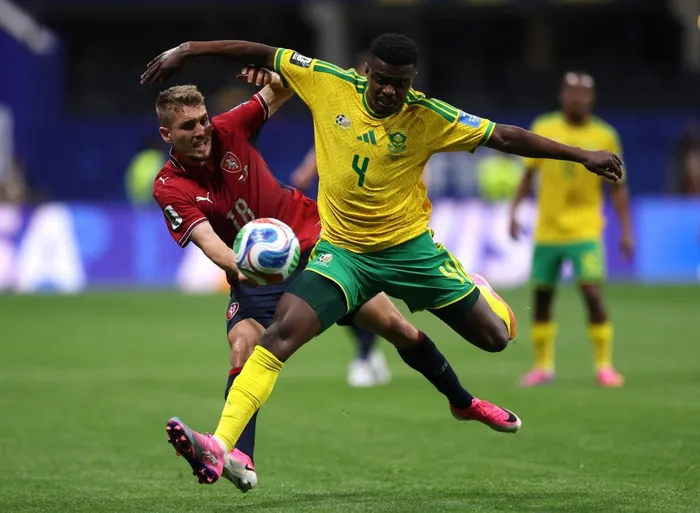 Teboho Mokoena of South Africa is challenged by Michal Sadilek of Czechia during the FIFA World Cup 2026 Group A match at Atlanta Stadium on June 18, 2026 in Atlanta, Georgia. Picture: LARS BARON / GETTY IMAGES NORTH AMERICA / GETTY IMAGES VIA AFP