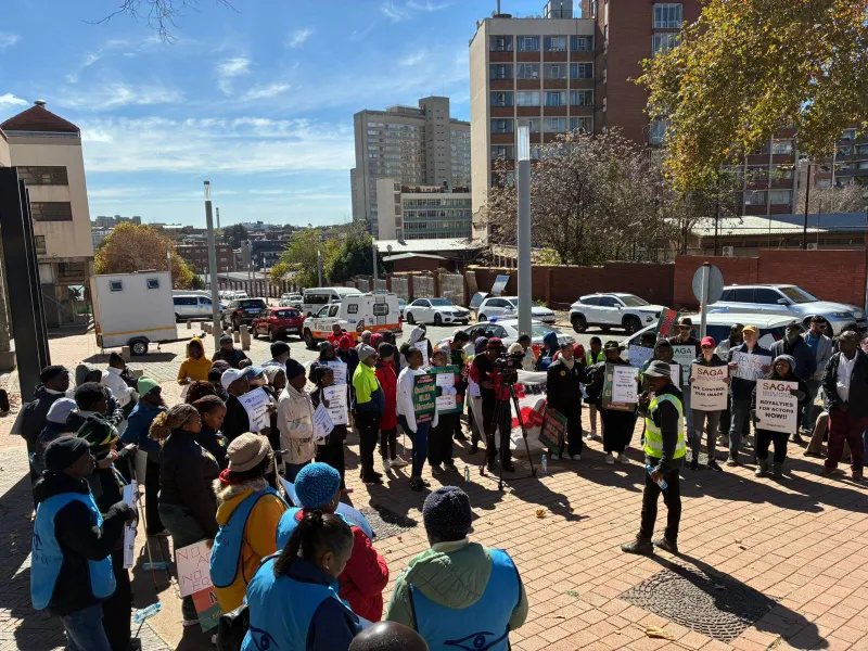 Amid chilly weather, South African actors and creatives unite at Constitution Hill, rallying for the rights to fair compensation and legacy protection as the Performers Protection Amendment Bill is debated in court.