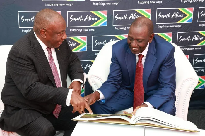 President Cyril Ramaphosa with Kenyan President William Ruto at the Joint South Africa-Kenya Business Forum in Johannesburg during the Kenyan State Visit to South Africa on Thursday night.
