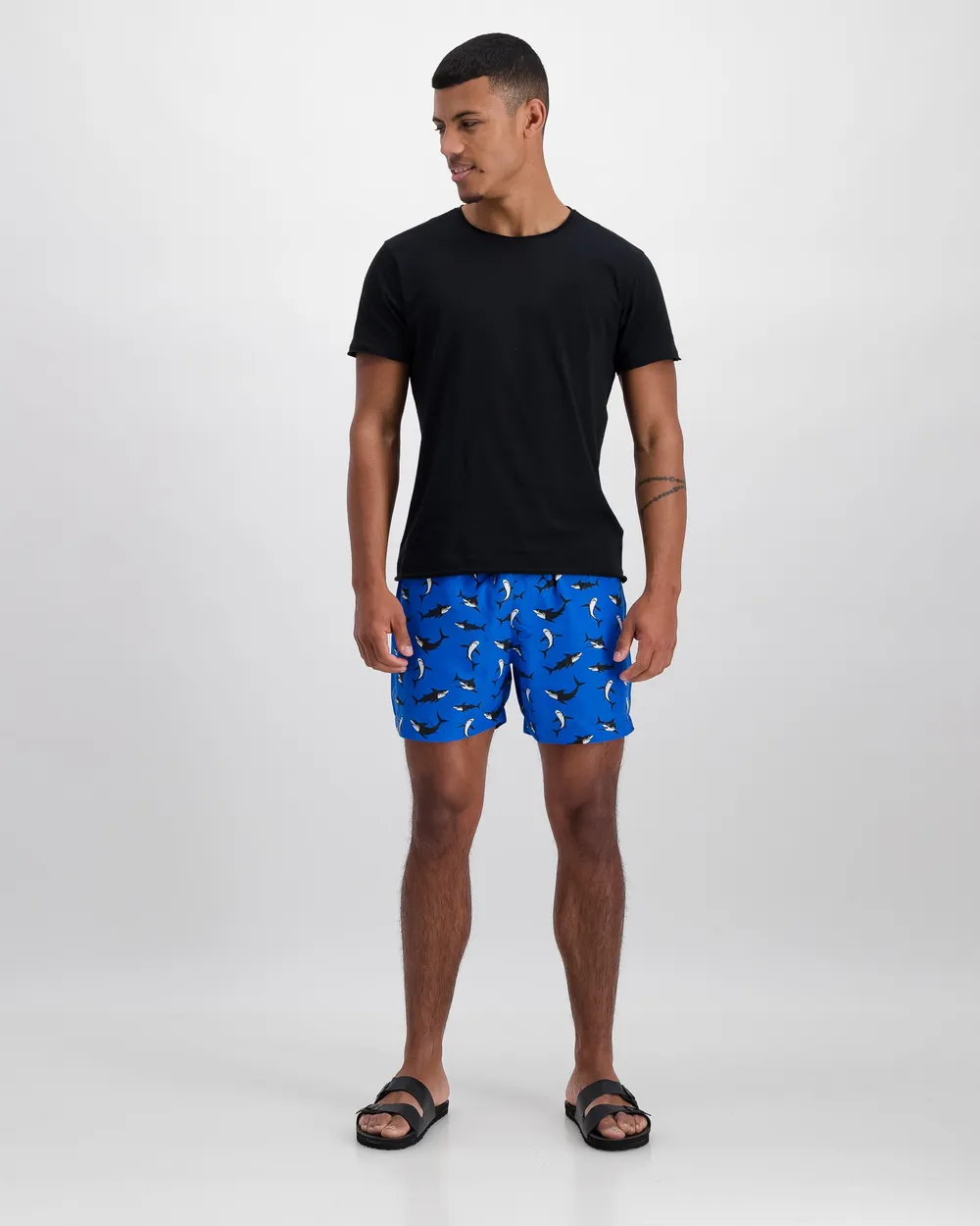 Shark print drawcord swim shorts - R269