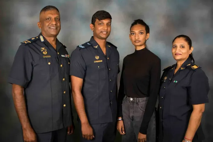 His commitment to service has also influenced his family. His son, Sven, followed in his footsteps and serves in the South African Air Force, while his daughter, Serenell, is a teacher in South Korea. Moonsamy met his wife, Janessa, while serving in the Air Force. 
