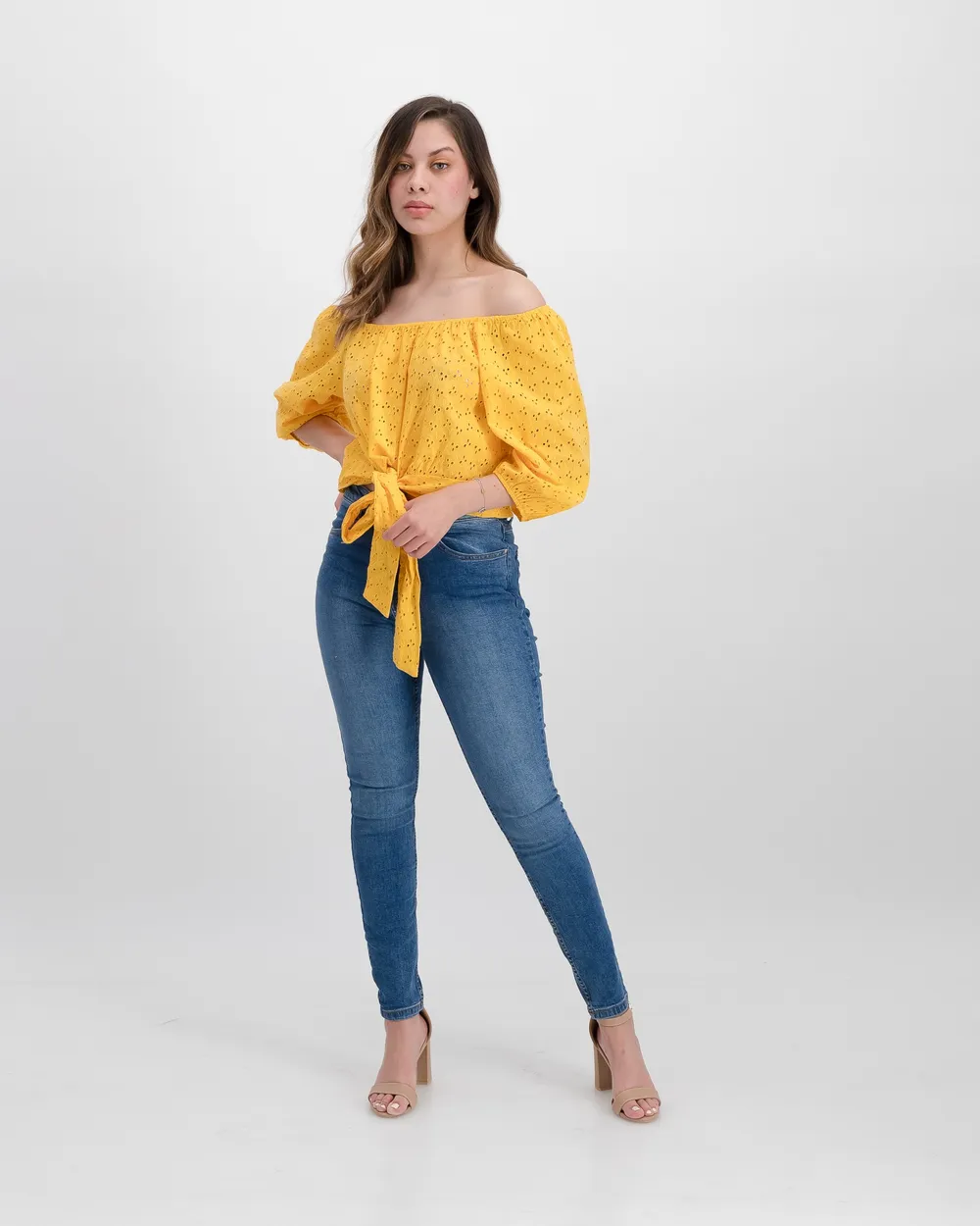 Broderie Anglaise Bardot top in mustard - R399