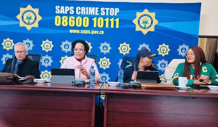 Firoz Cachalia, left, the Acting Police Minister, was briefed on the state of readiness of the SAPS ahead of June 30 demonstrations. 
