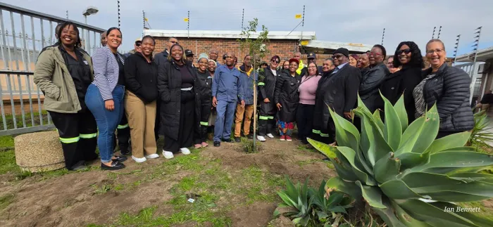 Tree planting at Manenberg Police Station where Minister of Presidency, Khumbudzo Ntshavheni was present together with the station commander, Brigadier Jayce Naidoo.