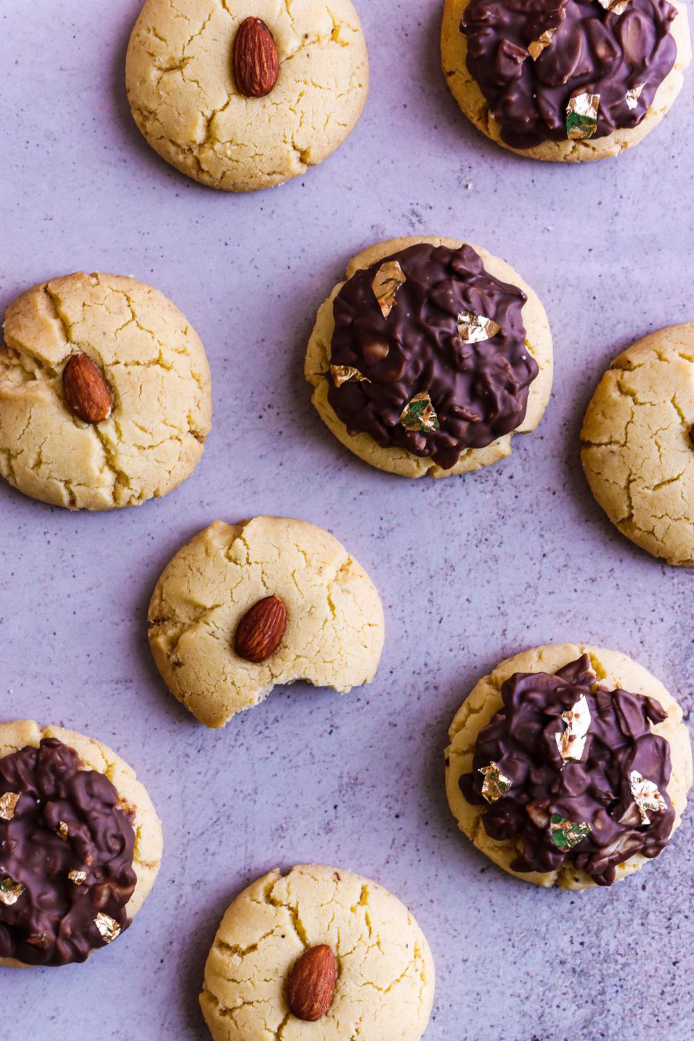 Diwali Ghee naan khatai biscuits topped with chocolate almonds