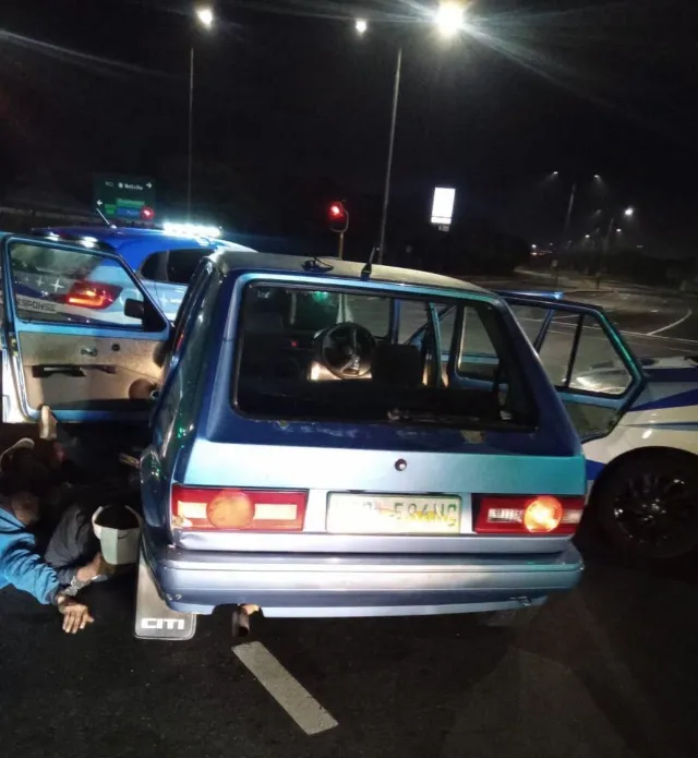 Three men in a VW Citi Golf were busted.