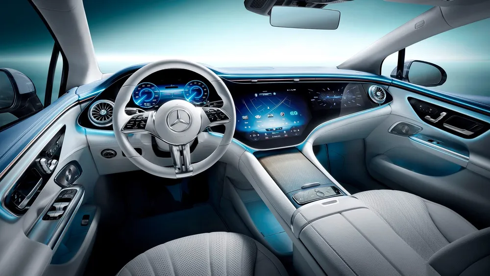 Mercedes-Benz EQE interior with MBUX Hyperscreen