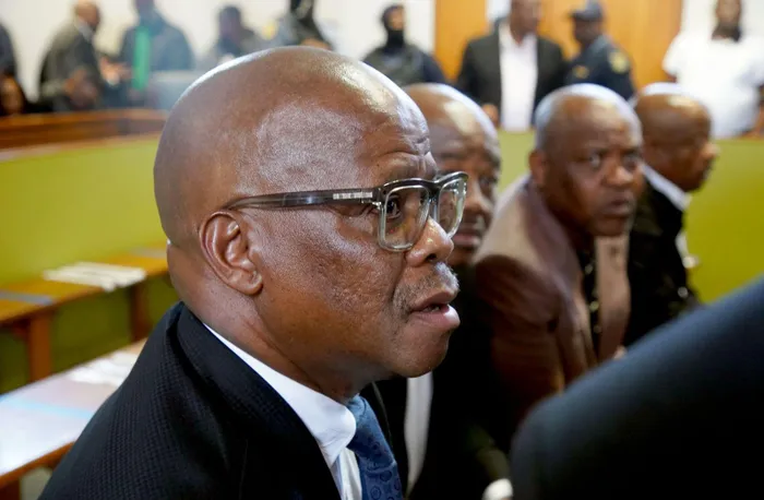 Businessman Joe 'Ferari" Sibanyoni with three his coaccused granted R70 000 bail at Delmas magistrates court.
Picture: Oupa Mokoena / Independent Newspapers
