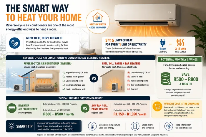 Inversion aircons can produce electricity savings when used for heating.