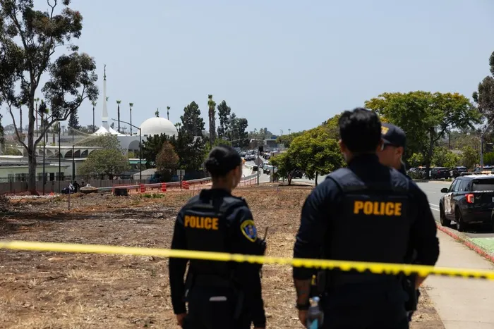 Police respond to a reported active shooter at the Islamic Center of San Diego in San Diego, California, on May 18.