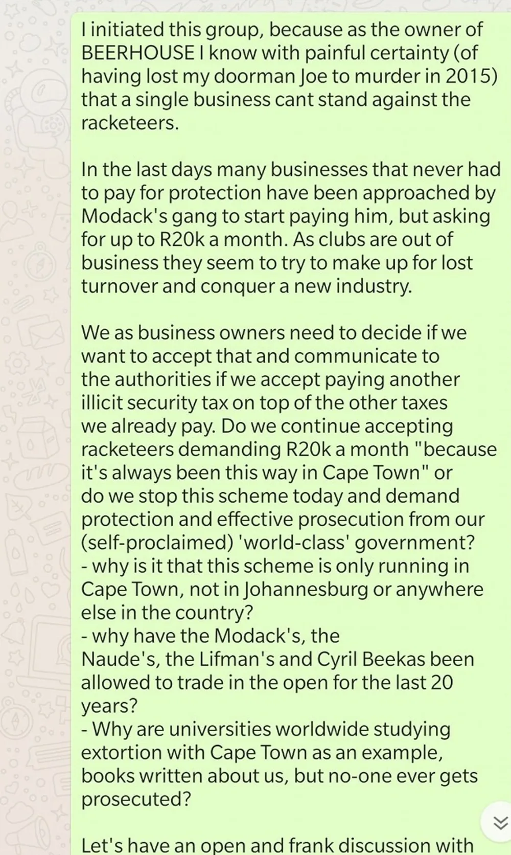 GATVOL: Jorberg’s WhatsApp message