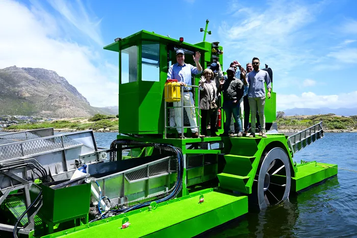 Zandvlei’s new weed harvester has been named ‘the Cape Shoveler’, after a local waterfowl species with a spatula-shaped bill. Picture: Supplied