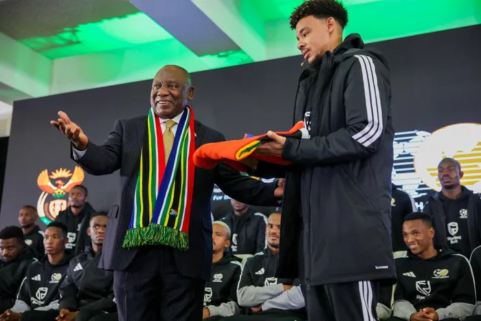 President Cyril Ramaphosa’s promise of a public holiday if Bafana Bafana wins the Fifa World Cup is seen as wild unrealistic, given their history and challenging group in the expanded 48-team format. Seen here: SA President Cyril Ramaphosa (left) and Bafana Bafana keeper Ronwen Williams. Picture: Jairus Mmutle/GCIS