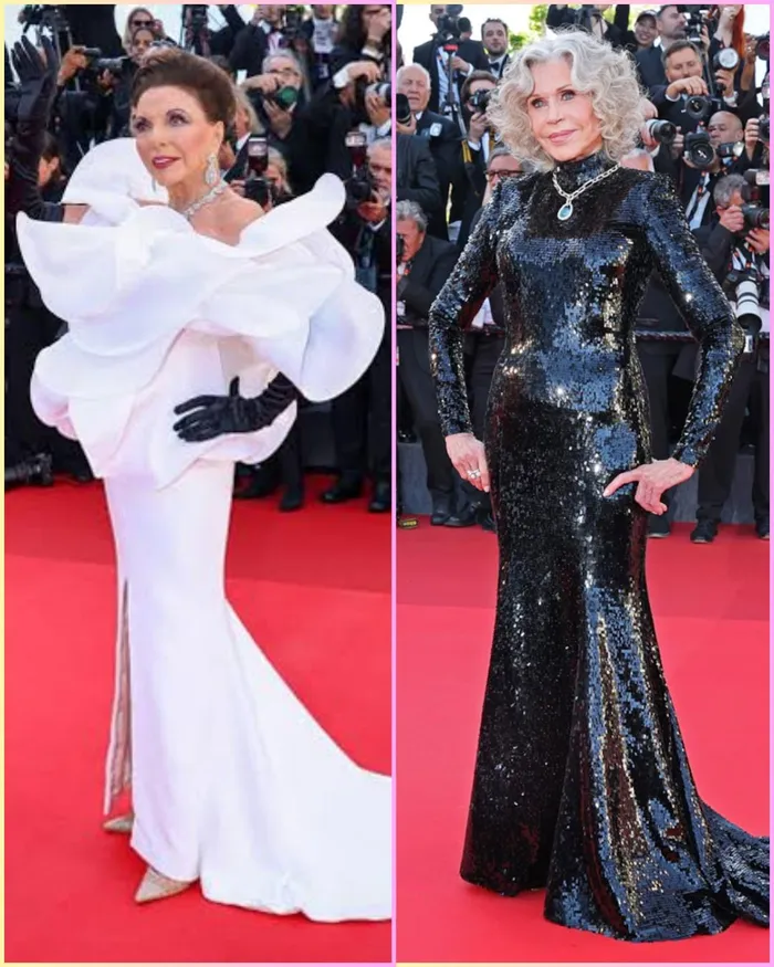 Joan Collins and Jane Fonda at the Cannes Film Festival.