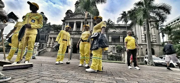 Ensure Ubuntu's clean and green team outside the Durban City Hall.