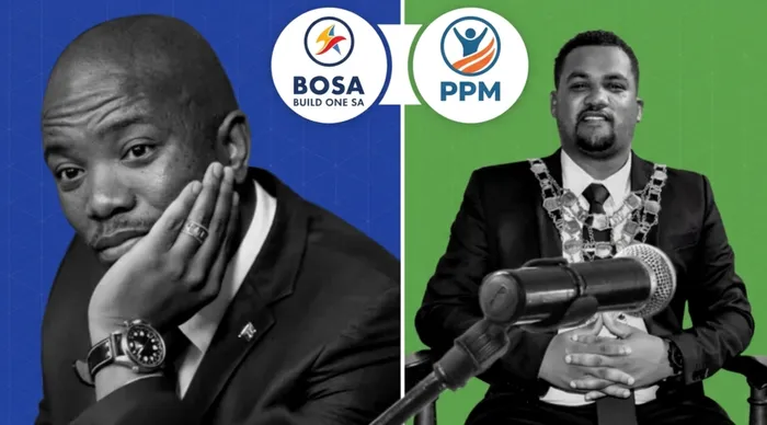 BOSA leader Mmusi Maimane (left) and People's Prosperity Movement's Chad Louw. Maimane is expected to announce the absorption of PPM into BOSA on Tuesday morning