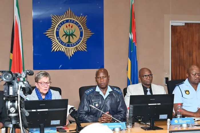 Western Cape Provincial Commissioner Lieutenant-General Thembisile Patekile, Western Cape MEC for Police Oversight and Community Safety Anroux Marais, and Western Cape CPF Board Chairperson Francina Lukas during the release of the province’s fourth quarter crime statistics in Cape Town on Thursday.