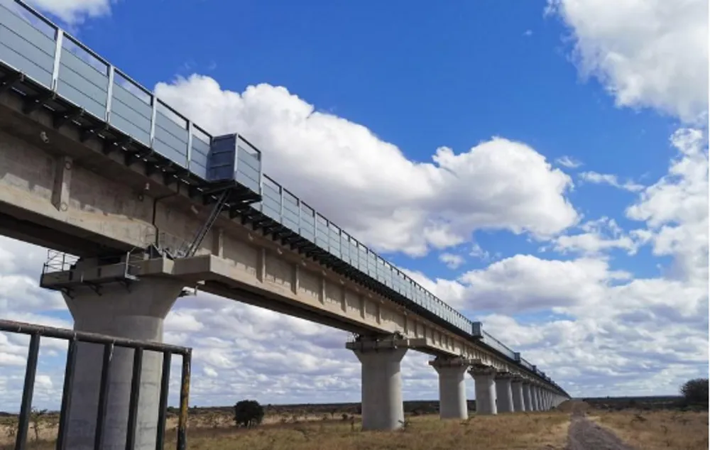 The Nairobi National Park Super Major Bridge is equipped with noise deflectors along the Mombasa-Nairobi Railway in Nairobi, Kenya. (Afristar/Handout via Xinhua)
