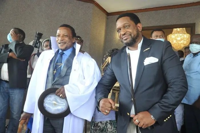 Baptist Nazareth Church leader Mduduzi Shembe with AmaZulu king Misuzulu kaZwelithini in one of the church sermons.