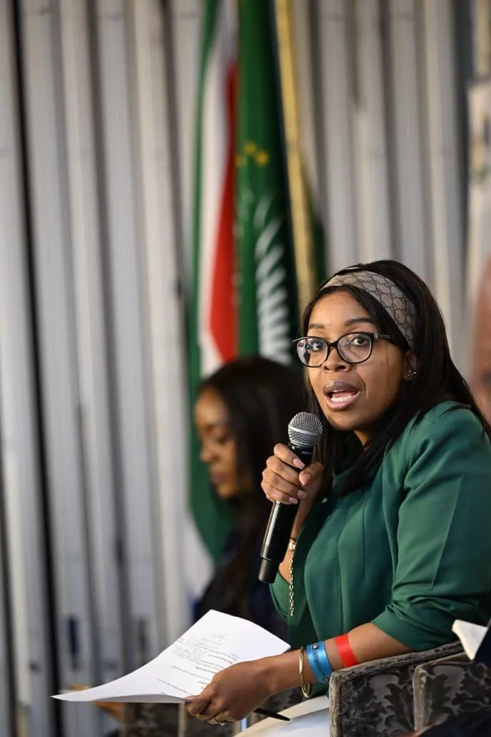 March and March leader Jacinta Ngobese-Zuma addresses the summit, emphasising the importance of a peaceful demonstration.