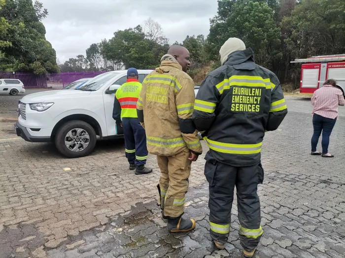 Emergency Services on the site of the cylinder explosion in Kempton Park. Picture: Noni Mokati