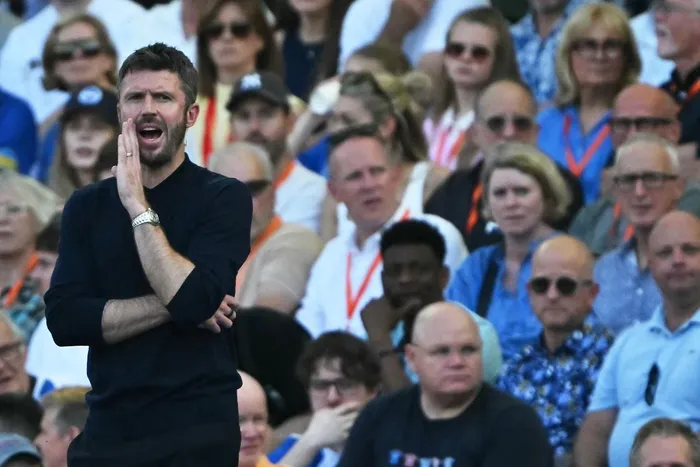 Manchester United's English head coach Michael Carrick during the English Premier League football match between Brighton and Hove Albion and Manchester United at the American Express Community Stadium in Brighton, southern England on May 24, 2026. Picture: Glyn KIRK / AFP