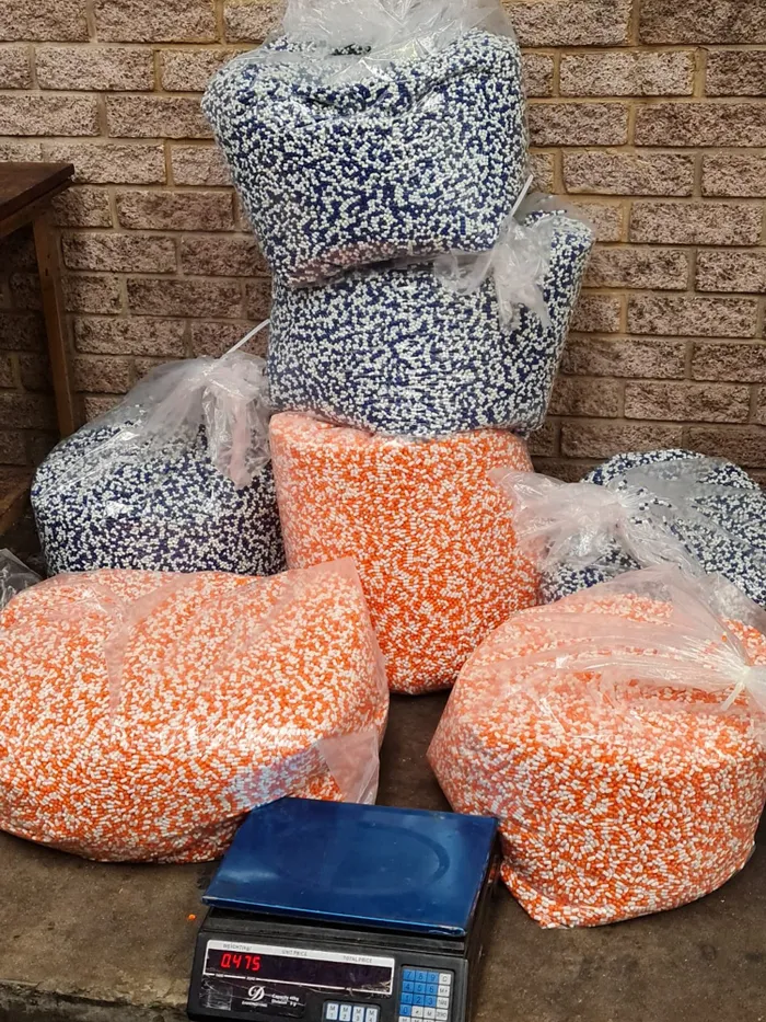 Police found 2.1 million empty capsules sealed in clear plastic bags and heroin powder. Picture: SAPS
