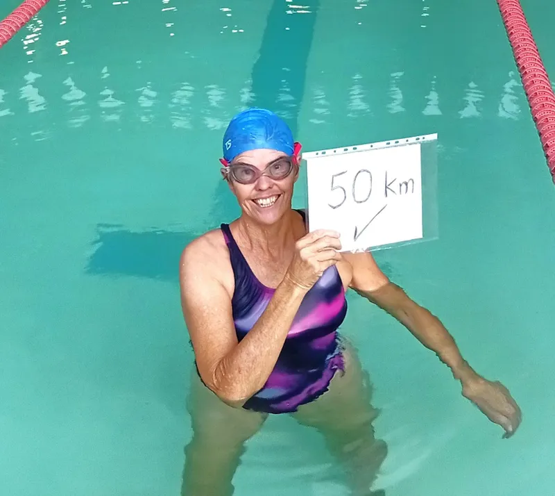 Kirstenhof's June Dickie completes 50km swim challenge for charity
