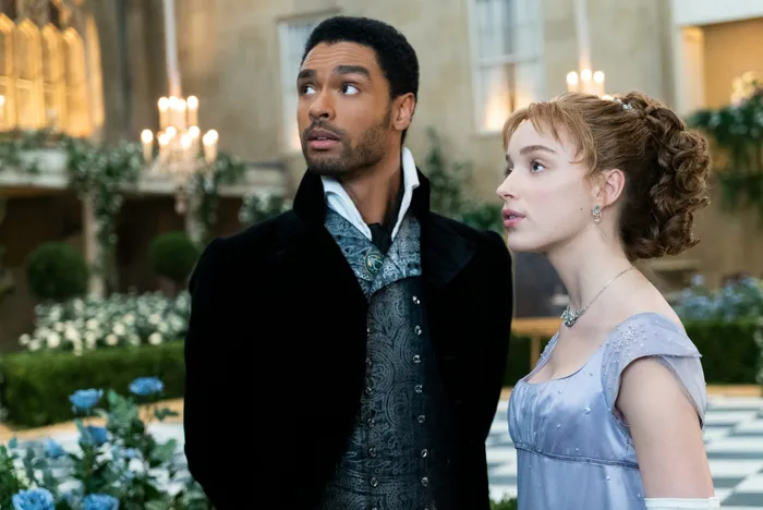 Regé-Jean Page and Phoebe Dynevor as Simon Basset, Duke of Hastings, and Daphne Bridgerton. PICTURE: Liam Daniel/Netflix
