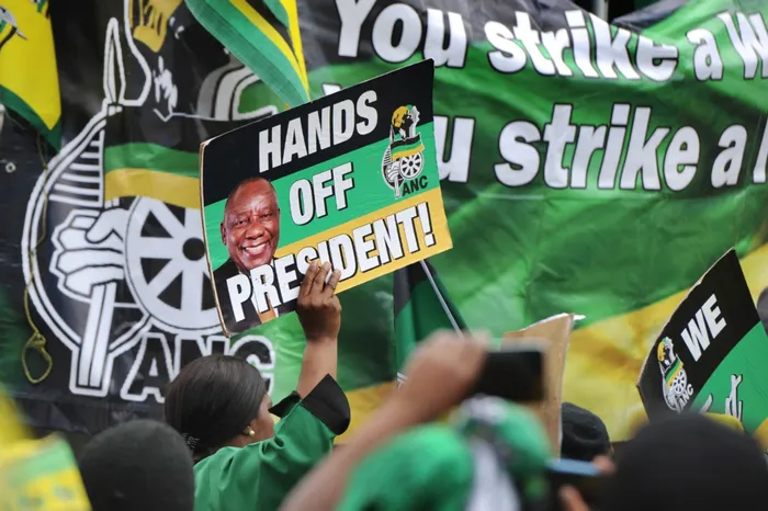 Supporters of President Cyril Ramaphosa demonstrated outside the Cape Town City Hall on Tuesday. Picture: Armand Hough/African News Agency(ANA)