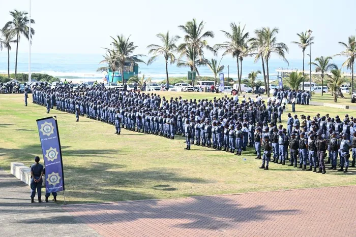 A sending off parade in Durban on Sunday, of law enforcement members that will be deployed during and beyond the planned protests.