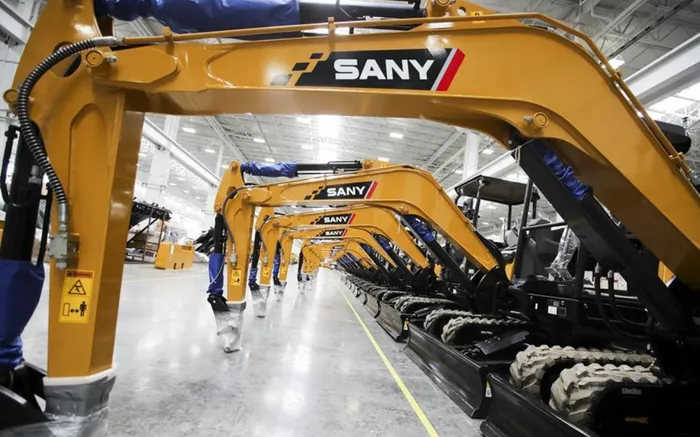 Excavators are seen at the plant of SANY America in Peachtree City, Georgia, the United States.
