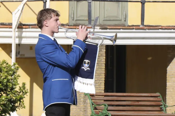 Trumpeter  Alex Papageorge from SACS at the VE Day celebrations at the Castle of Good Hope.