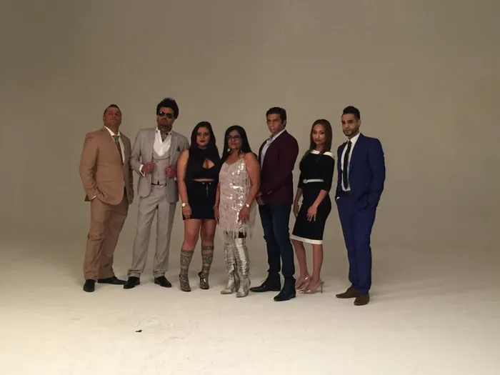 The cast of The Good, The Old and The Greedy, from left: Logan Ramalu , Kumaran Naidu, Sherilene Sukram, Kogie Naidoo, Ross Ramsunder, Hena Rubykissoon and Theshen Naicker