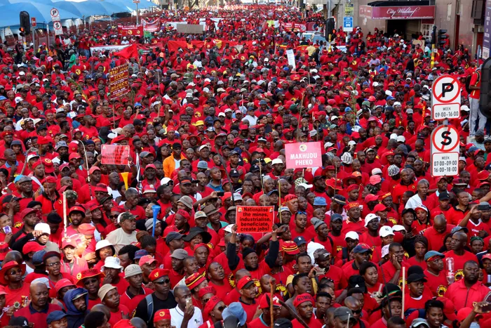 UNITED: The leader of Saftu, Zwelinzima Vavi, is seen outside the Department of Health and Human Settlements. Saftu organised marches in various cities for a living wage, not a minimum wage. Pictures: Nhlanhla Phillips/ African News Agency (ANA)
