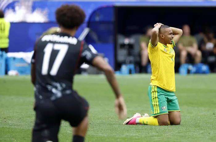 Oswin Appollis of South Africa reacts in disappointment after missing a chance at goal during their Fifa World Cup 2026 Round of 32 clash against Canada at the Sofi Stadium in Los Angeles on Sunday night. Photo: BackpagePix