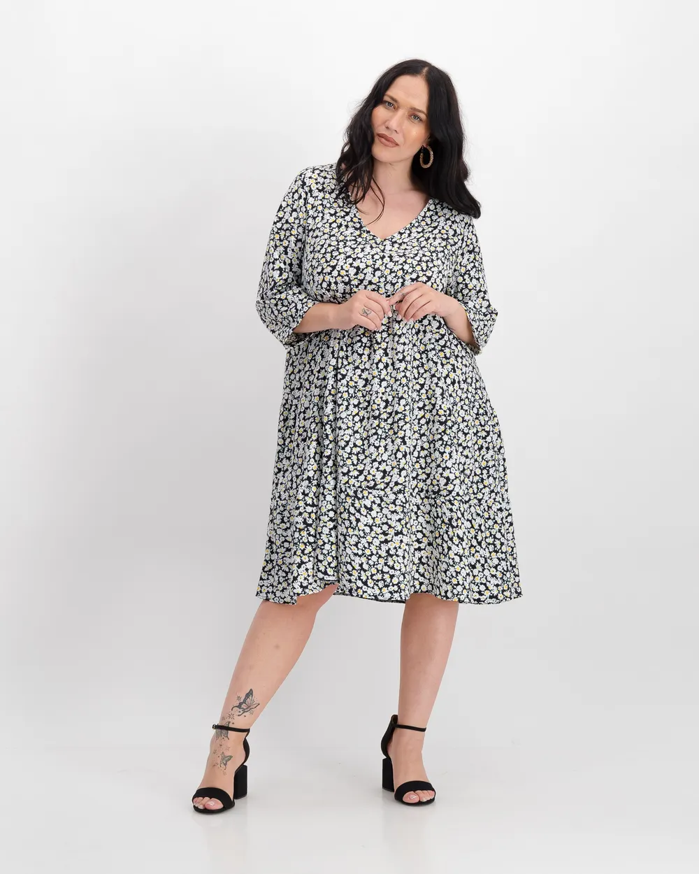 Floral print A-line dress.