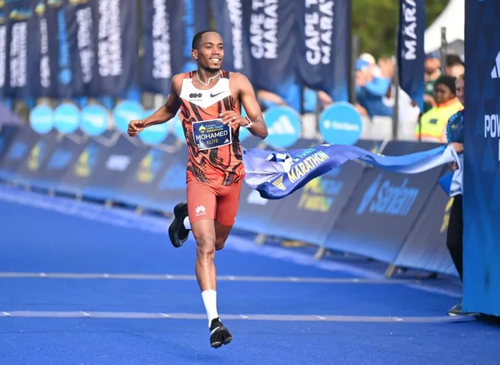 Mohamed Esa produced the fastest marathon ever run on African soil in Sunday's Sanlam Cape Town Marathon, with a blistering winning time of 2:04:55.