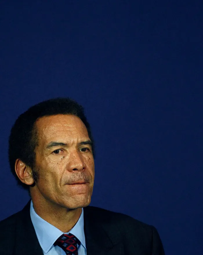 President of the Republic of Botswana, Seretse Khama Ian Khama, looks on during a news conference in Pretoria October 5, 2010. Khama is on a two days state visit to South Africa to consolidate the African Agenda which will see the two countries enhancing and deepening their bilateral relations and mutual co-operation. REUTERS/Siphiwe Sibeko (SOUTH AFRICA - Tags: POLITICS)